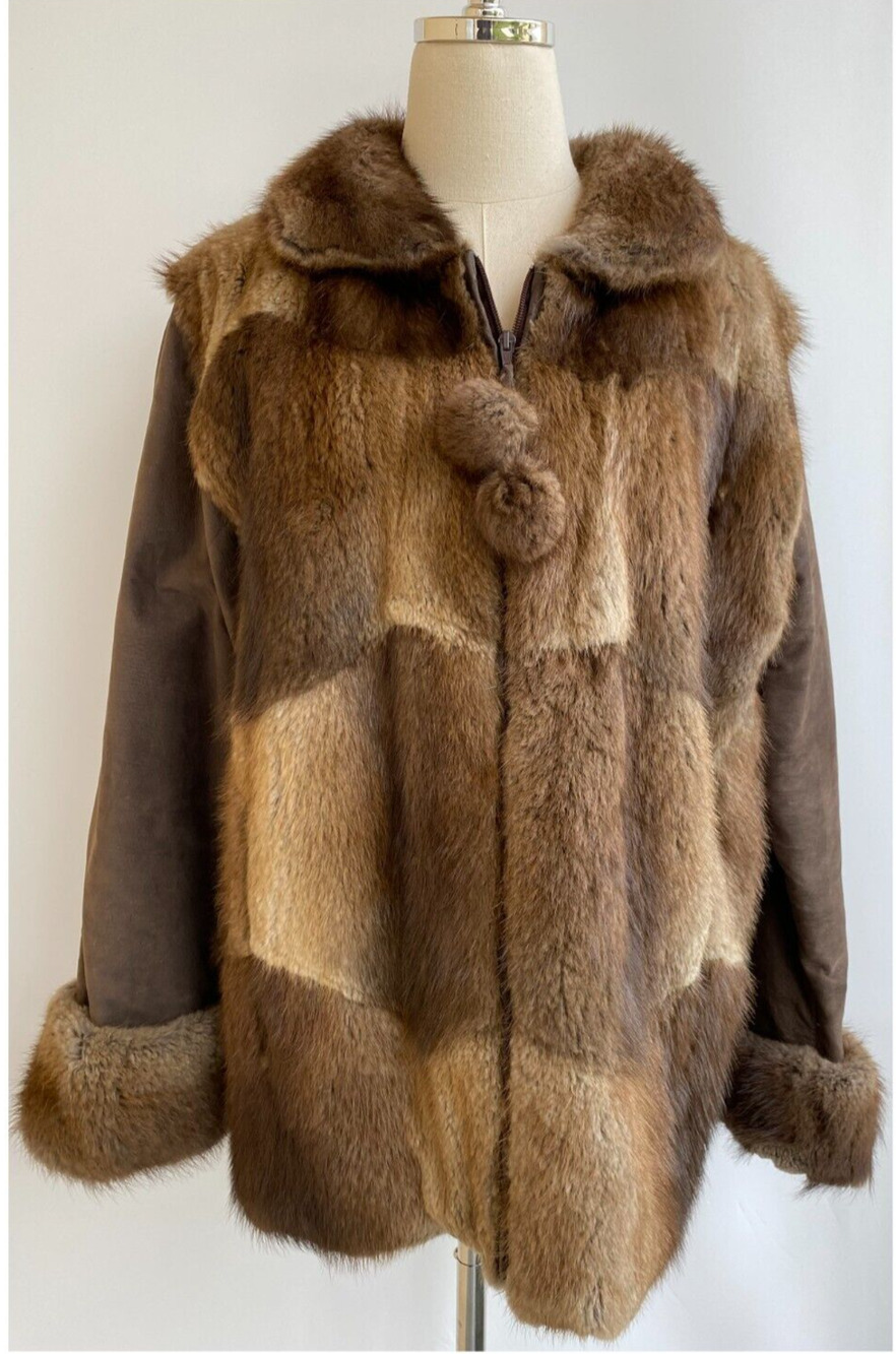 Harricana MINK/MUSKRAT FUR COAT Leather Dark brown M